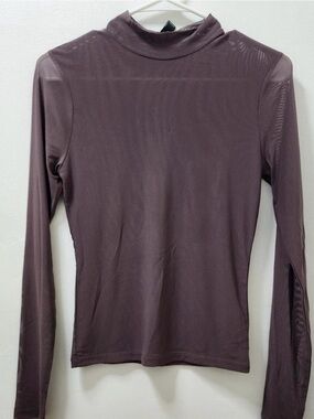 Women's Long Sleeve Mock Neck Sheer Top - Brown Wild Fable
